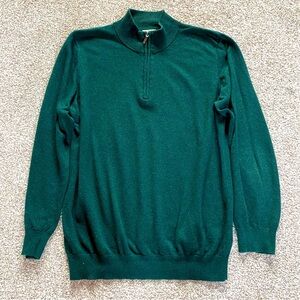 L.L. Bean Cotton Cashmere Quarter Zip Pullover Sweater Large Tall Forest Green